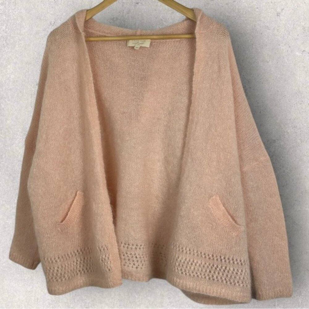 Sezane Amandine Mohair Gilet Hooded Sweater Nude Pink Size Small French Knit S - Picture 13 of 13
